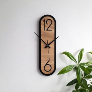 LONG OVAL Wooden Minimal Clock – นาฬิกาทรงรีแนวยาวไม้**