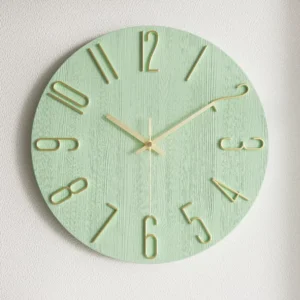 นาฬิกาลายไม้คลาสสิคทรงกลม เข็มเดินเรียบ สีเขียว